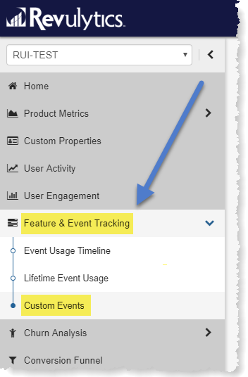 Revulytics Custom Event Tracking Menu