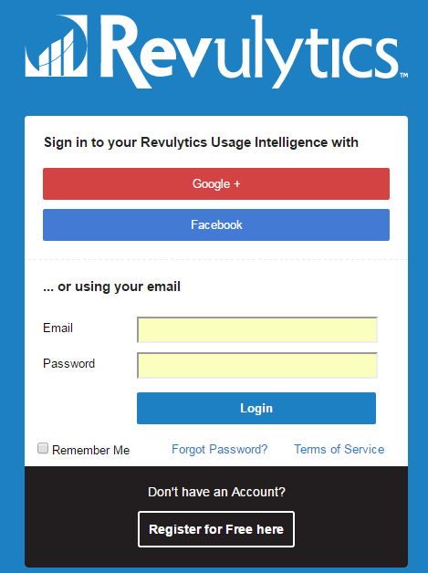 Revulytics Usage Intelligence Login