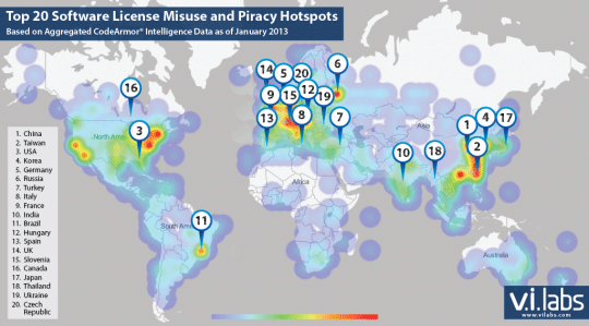 Top 20 Software License Misuse and Piracy Hotspots